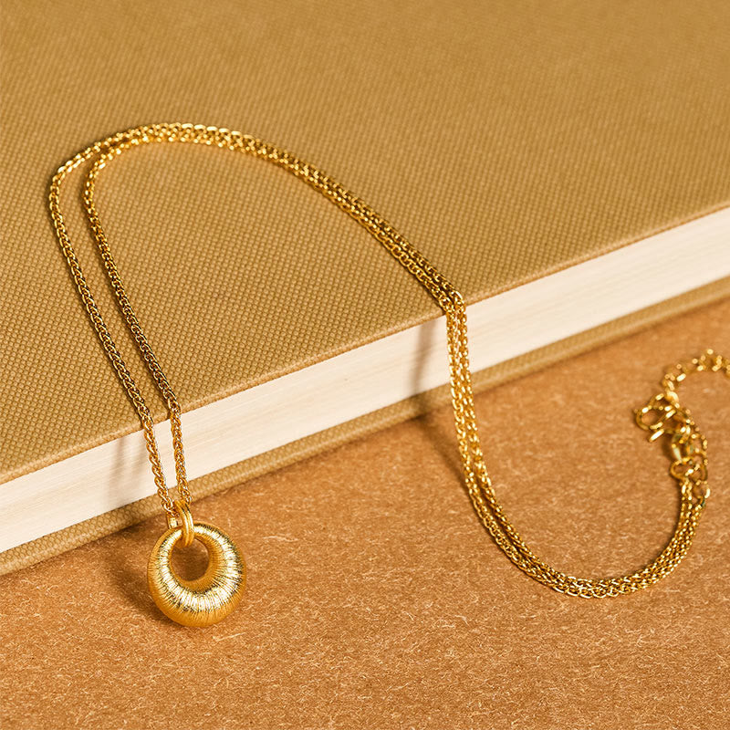 Buddha Stones 24k Gold Plated Copper Peace Buckle Texture Wealth Necklace Pendant
