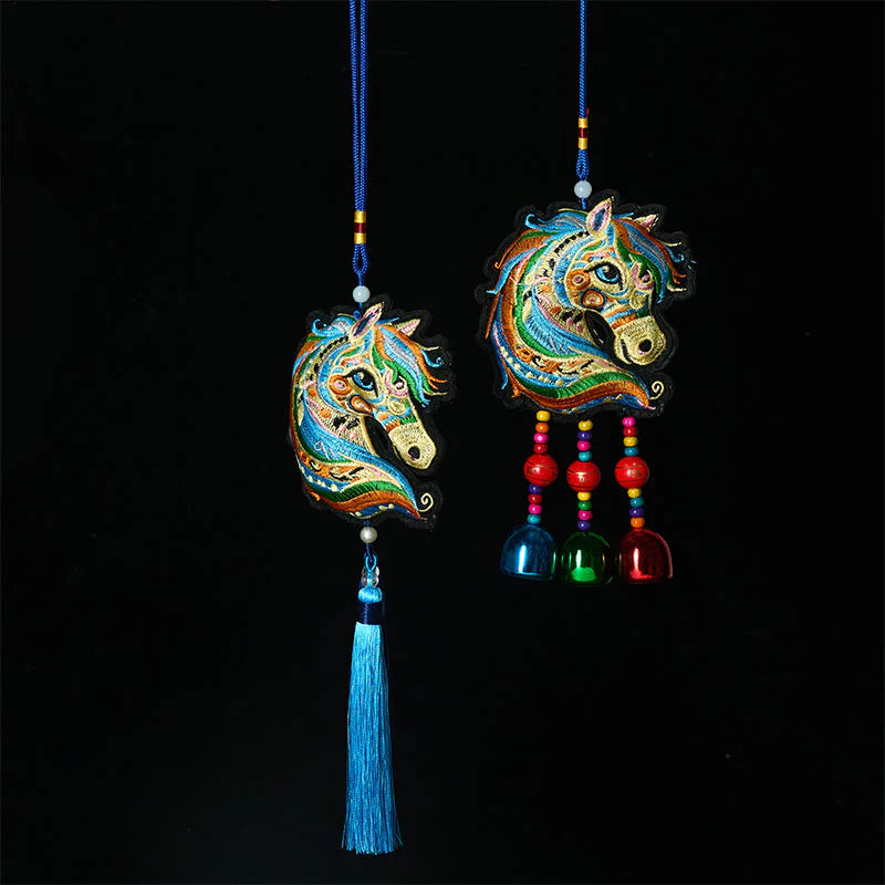 Buddha Stones Year Of The Horse Embroiderwed Horse Head Bell Charm Tassel Success Hanging Decoration