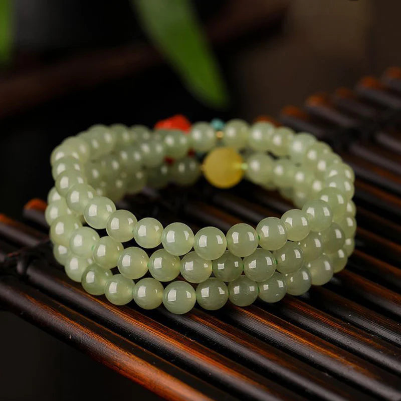 Buddha Stones Jade Red Agate Amber Laughing Buddha Prosperity Bracelet