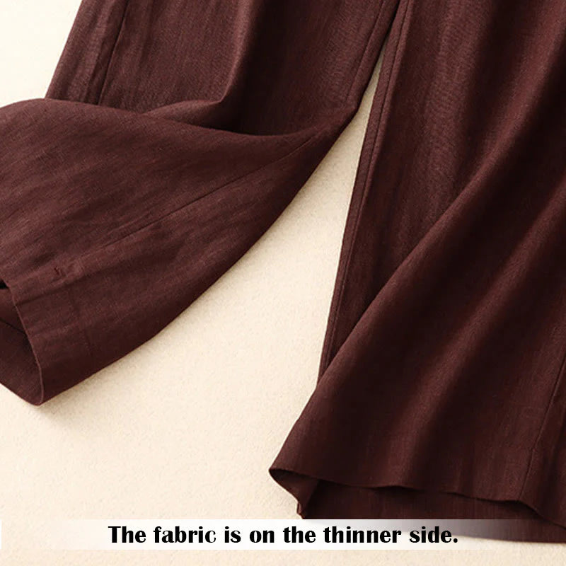 Buddha Stones Summer Casual Simple Design Linen Women's Wide Leg Pants With Zipper Pockets