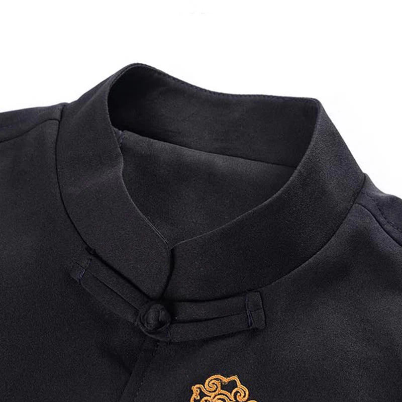 Buddha Stones Embroidery Dragon Frog-Button Desgin Long Sleeve Men's Jacket