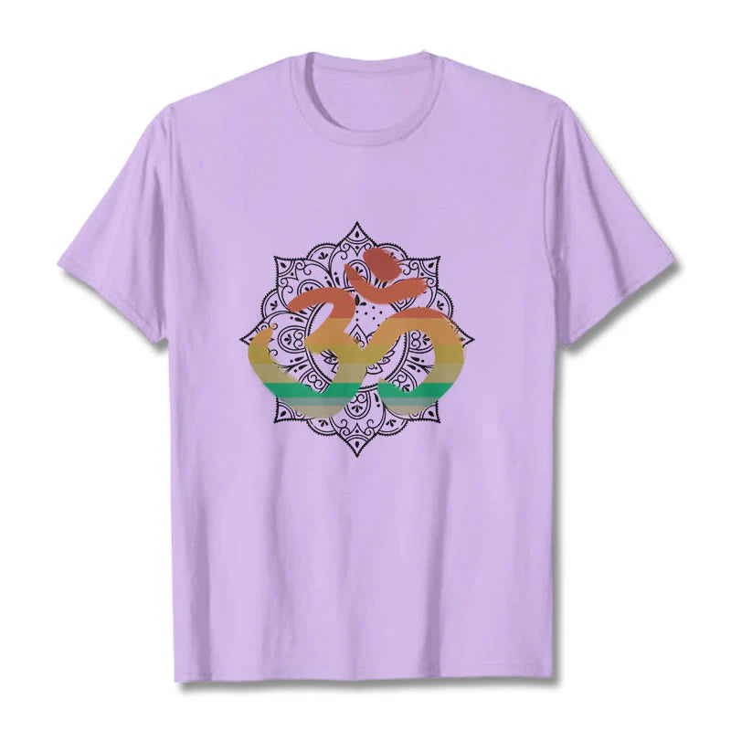 Buddha Stones Gradient-colored Om Sanskrit Mandala Background Pattern Cotton Tee T-shirt