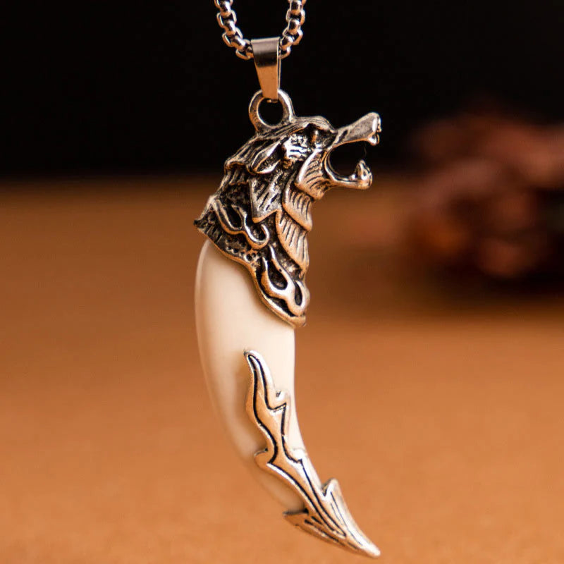 Buddha Stones Imitation Wolf Tooth Titanium Steel Balance Necklace Pendant