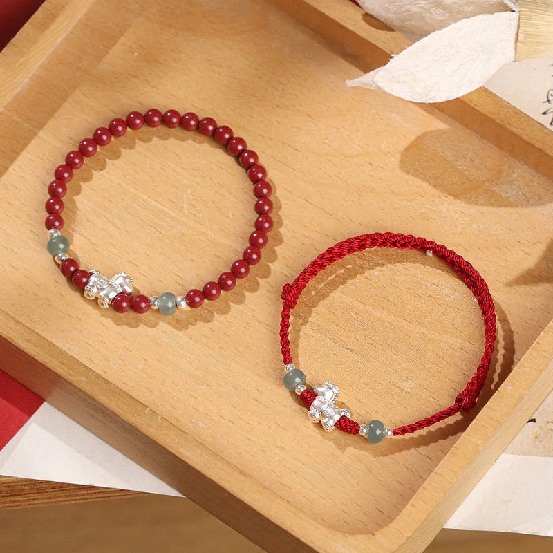 Buddha Stones Year of the Horse Cinnabar Jade Red String Blessing Bracelet