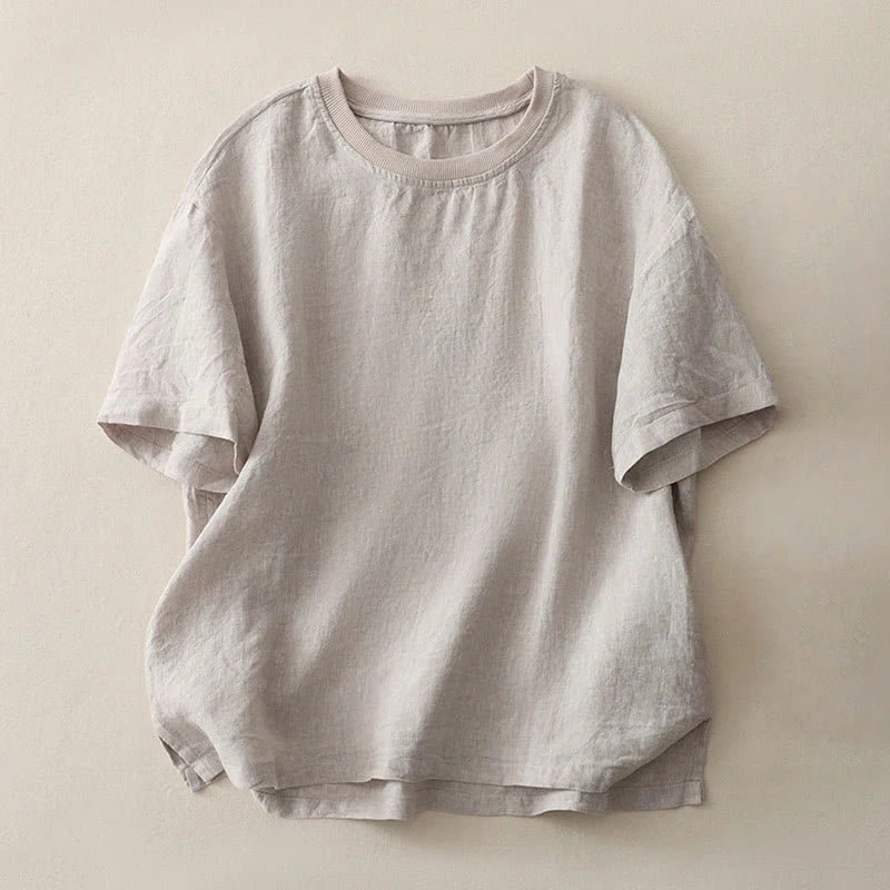 Buddha Stones Plain Threaded Crew Neck Design Women's Polyester Short Sleeves Shirt