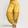 Buddha Stones Cotton Dots Red Purple Flower Pattern Women's Elastic Waist Harem Pants