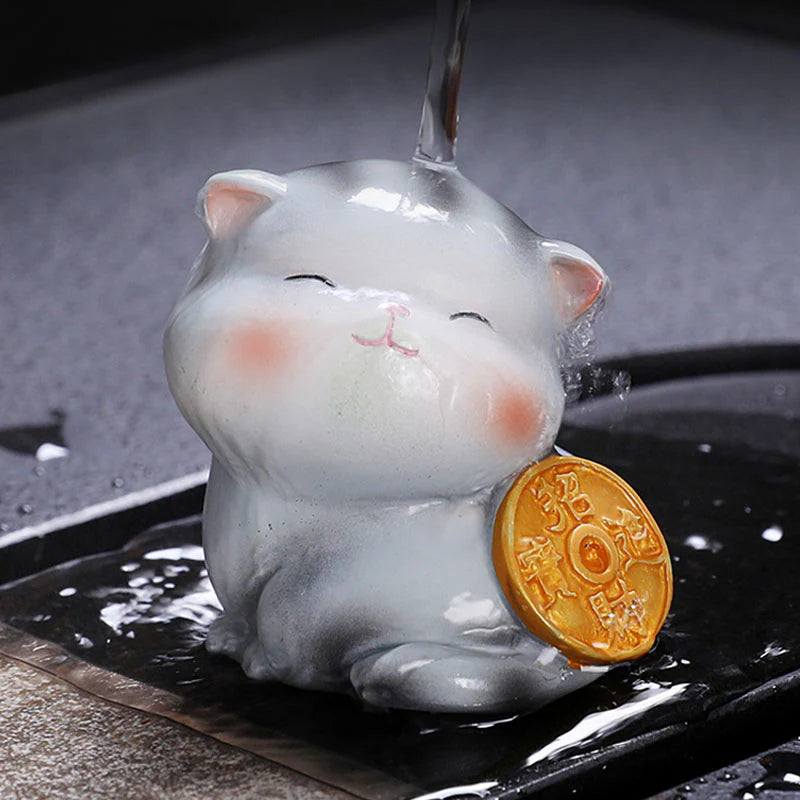 Buddha Stones Color Changing Cute Mini Cat Resin Tea Pet Wealth Home Figurine Decoration
