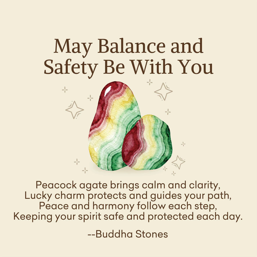 Buddha Stones May Balance and Safety Be With YouPeacock Agate Bracelet Includes Gift Message Card