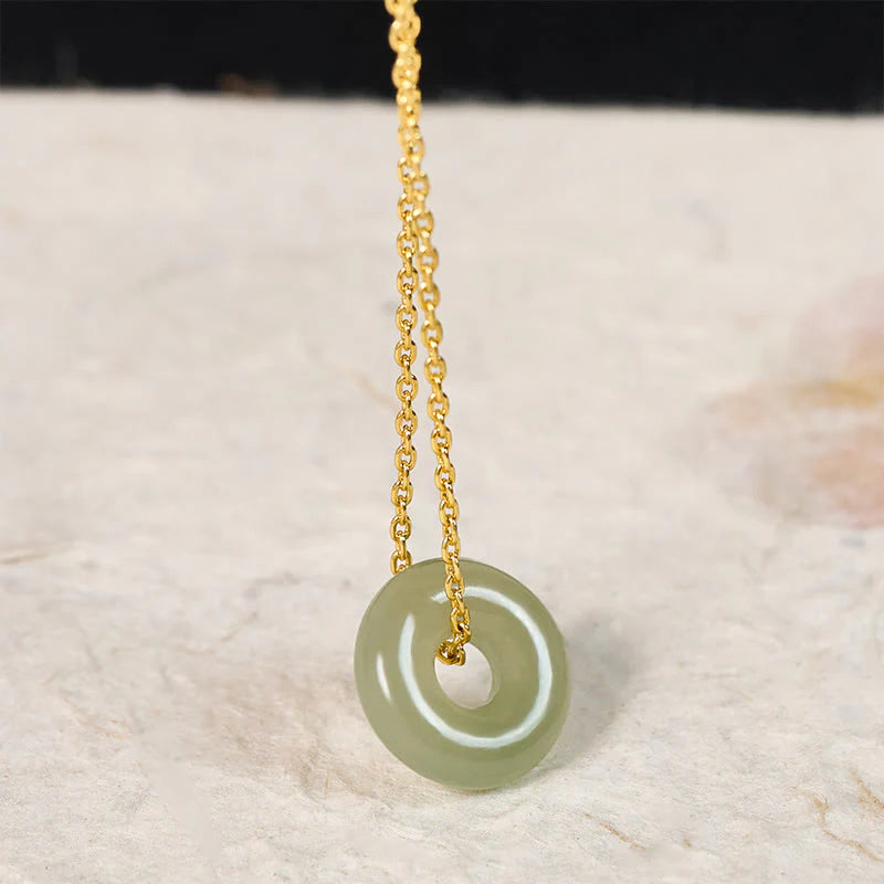 Buddha Stones Natural Green Jade Peace Buckle Prosperity Necklace Pendant