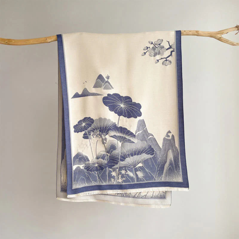Buddha Stones Winter Mountain Lotus Flowers Leaves Pattern Soft Scarf Shawl