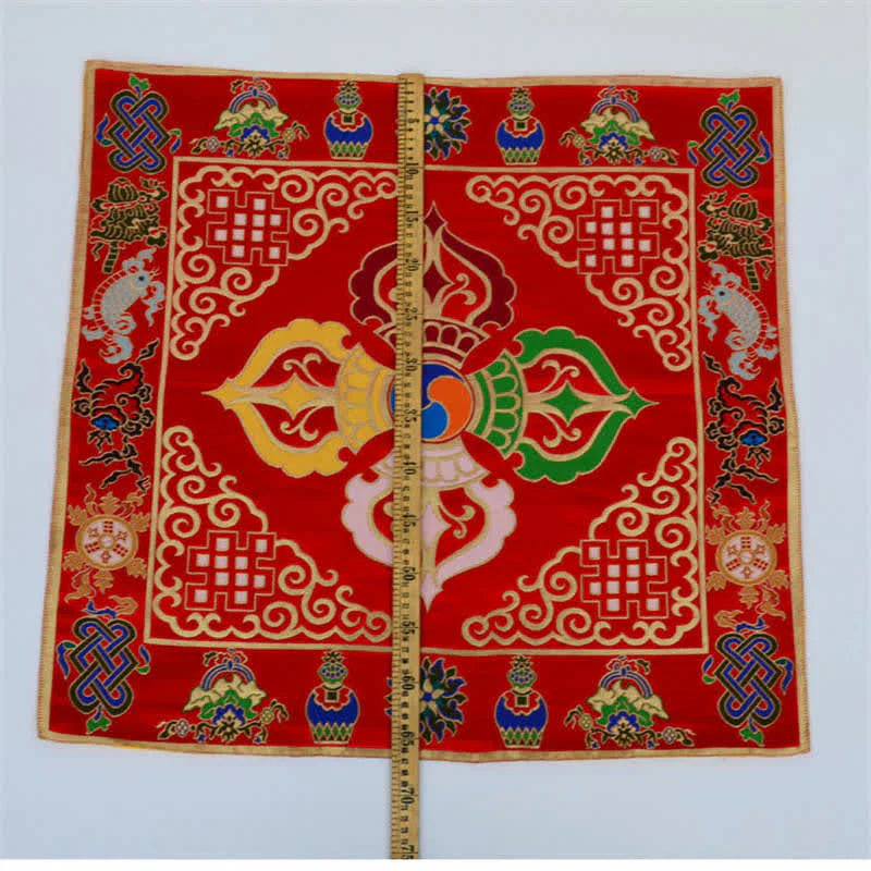 Buddha Stones Flower Endless Knot Prayer Altar Mat Healing Meditation 8 Auspicious Symbols Mat Table Runner