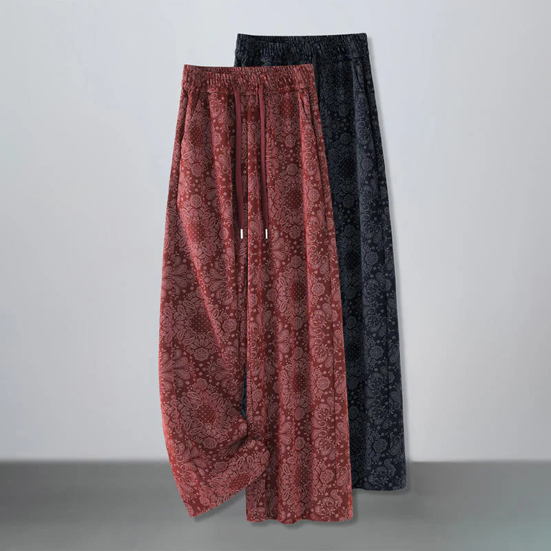 Buddha Stones Casual Floral Pattern Polyester Women's Wide Leg Pants With Pockets