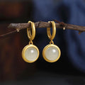 Buddha Stones 925 Sterling Silver White Jade Agate Prosperity Earrings