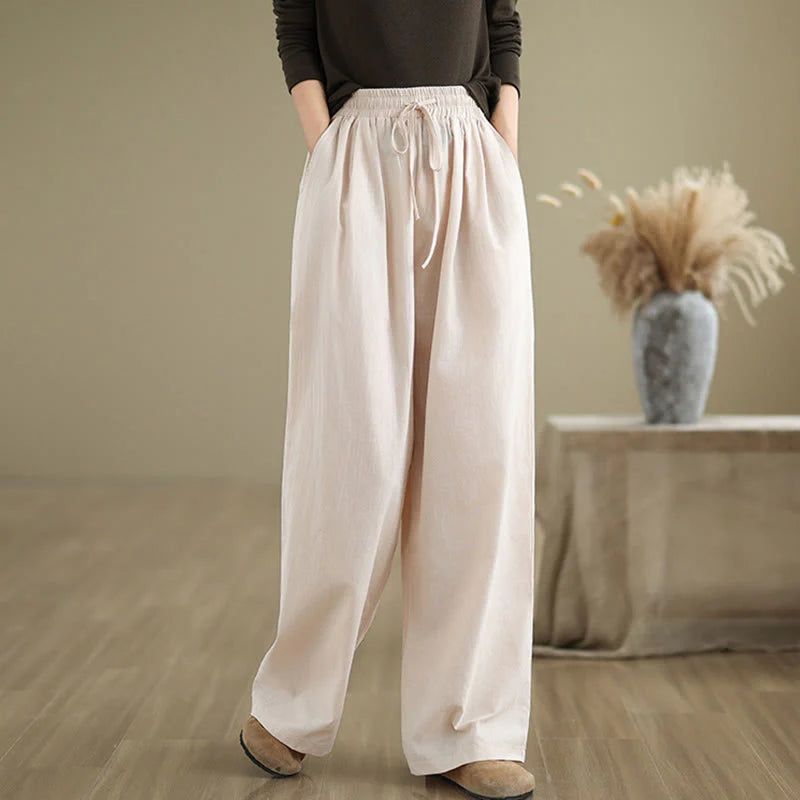 Buddha Stones Casual Straight-leg Women's Cotton Pants With Pockets