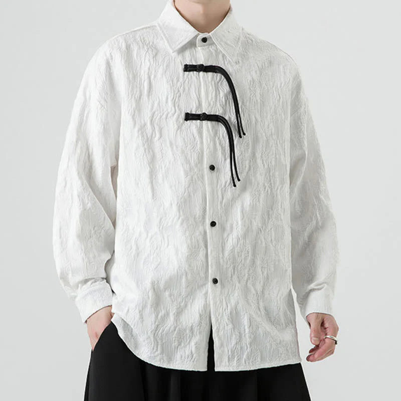 Buddha Stones Frog-Button Leaves Pattern Long Sleeve Men's Tang Suit Jacket