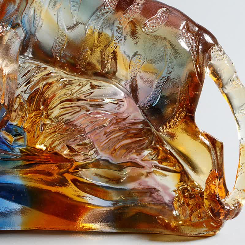 Buddha Stones Handmade Liuli Crystal Tiger Art Piece Protection Home Decoration