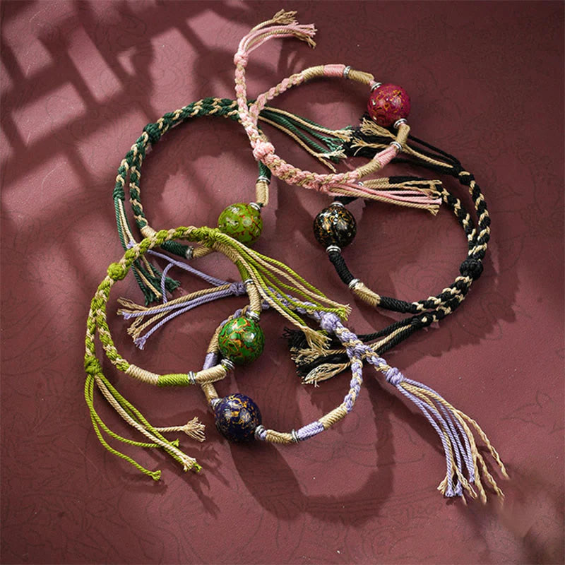 Buddha Stones Lacquer Craft Bead Multicolored Braided String Bracelet