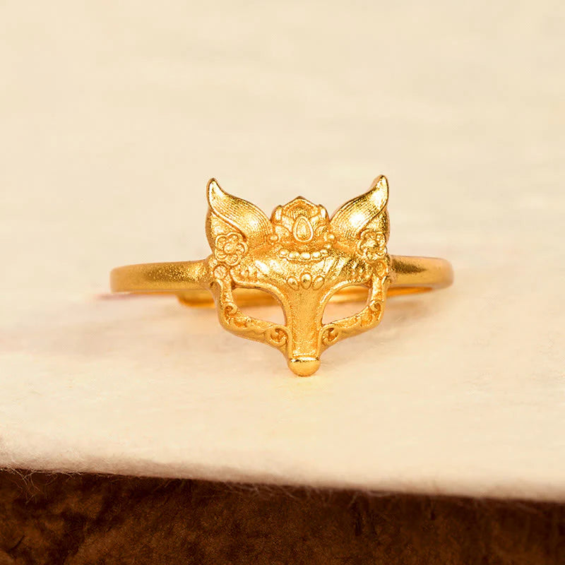 Buddha Stones Fox Mask 24k Gold Plated Brass Ring
