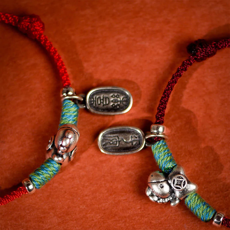 Buddha Stones 999 Sterling Silver Year Of The Horse 925 Sterling Silver Peace And Joy Charm String Braided Luck Bracelet Anklet