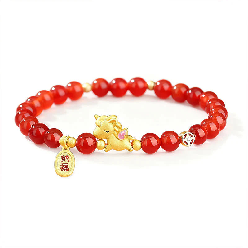 Buddha Stones 925 Sterling Silver Year Of The Horse Red Agate Lucky Fortune Confidence Bracelet