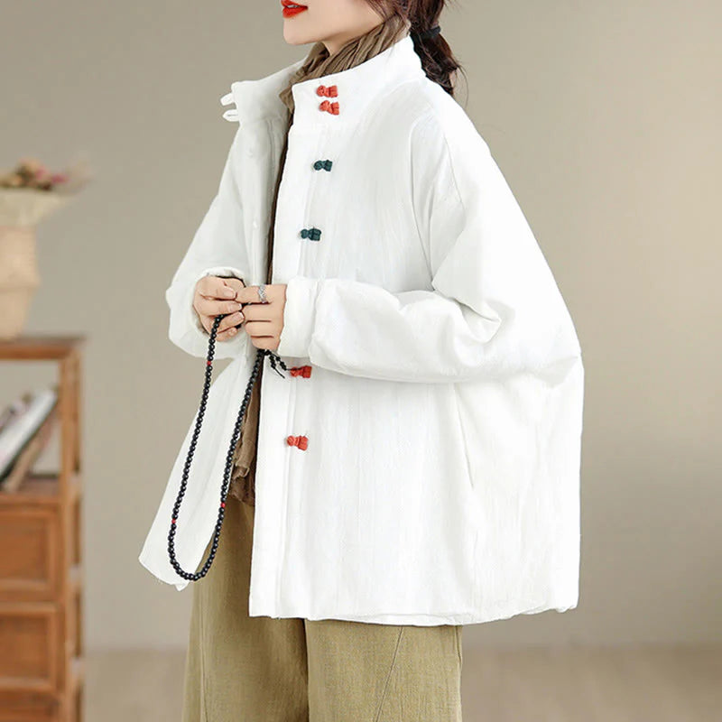 Buddha Stones Women's Winter Chinese Frog-Button Long Sleeve Cotton Thicken Jacket With Pockets