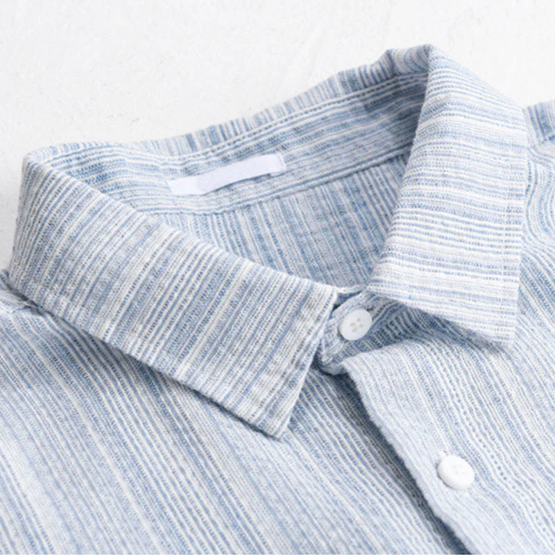 Buddha Stones Embroidery Bird Striped Pattern Long Sleeve Men's Cotton Shirt With Pocket