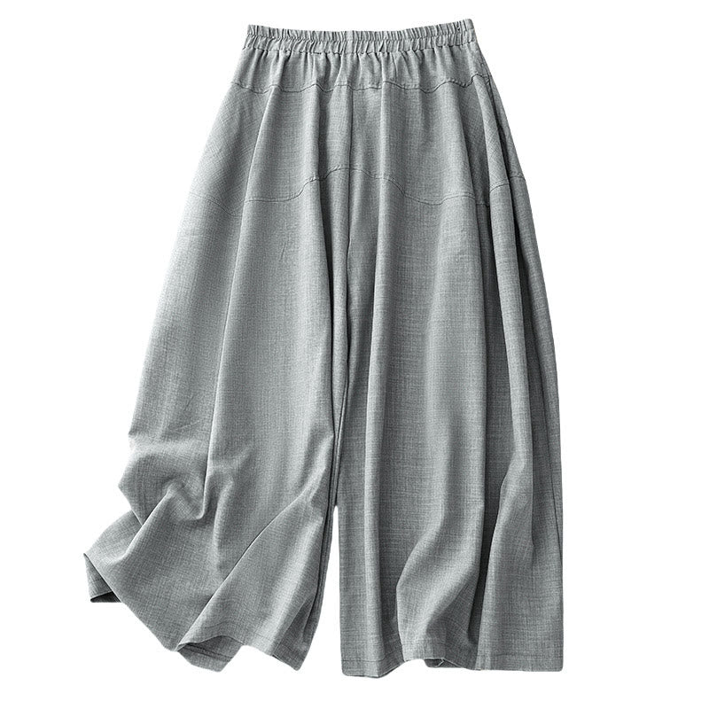 Buddha Stones Plain LightSteelBlue Women's Wide Leg Cotton Linen Pants With Pockets