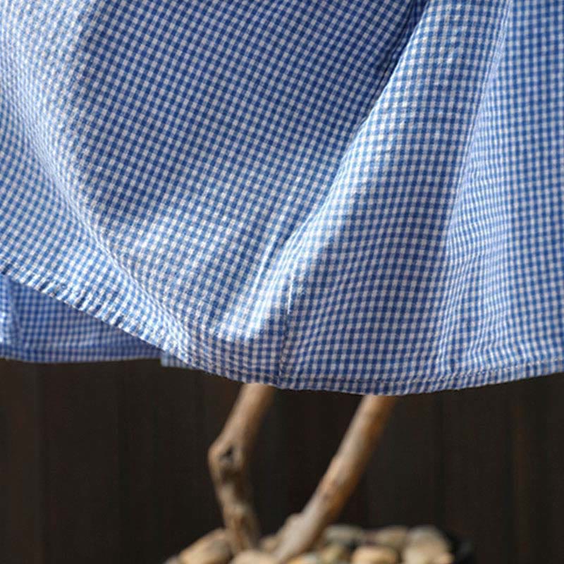 Buddha Stones Spring Small Plaid Buttons Down Long Sleeve Women's Cotton Shirt