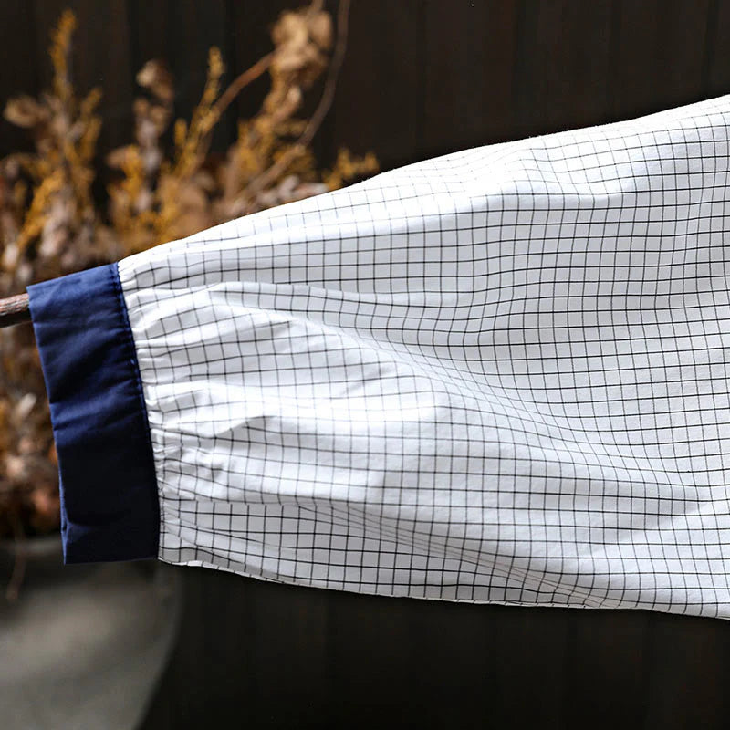 Buddha Stones Plaid Contrasting Buttons Down Long Sleeve Women's Cotton Shirt