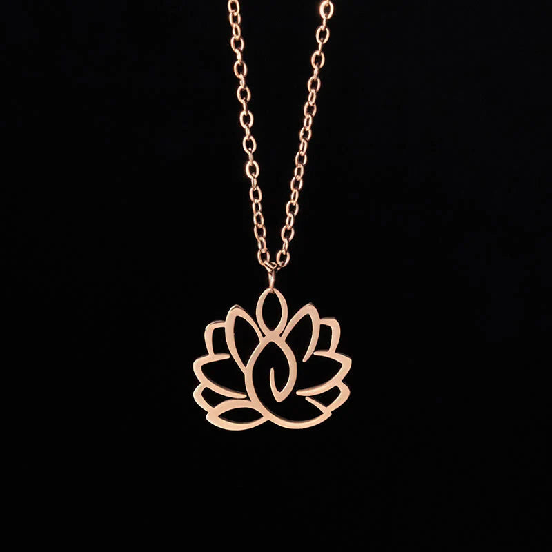 Buddha Stones Hollow Lotus Design Stainless Steel Enlightenment Necklace Pendant