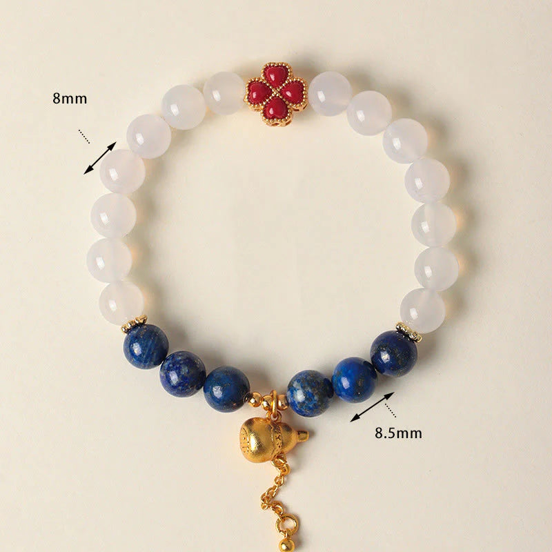 Buddha Stones Four Leaf Clover Flower Gourd South Red Agate White Agate Positive Beaded Bracelet