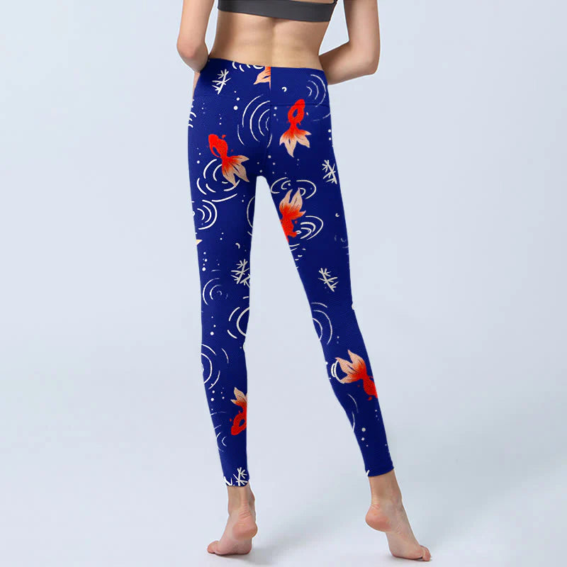 Buddha Stones Goldfish Water Ripples Pattern Print Gym Leggings Women's Yoga Pants