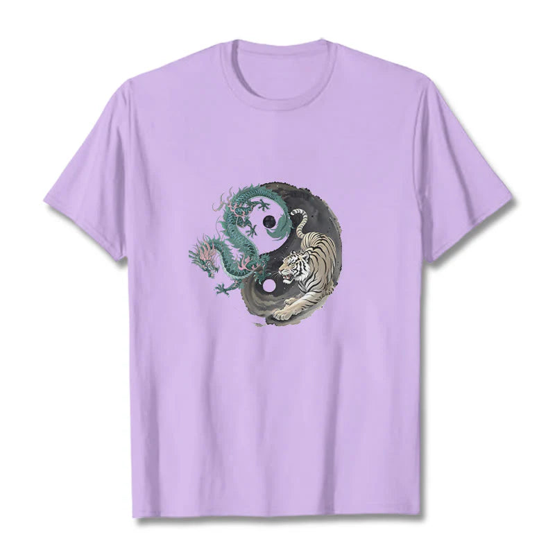 Buddha Stones Tiger Dragon Yin Yang Cotton Tee T-shirt