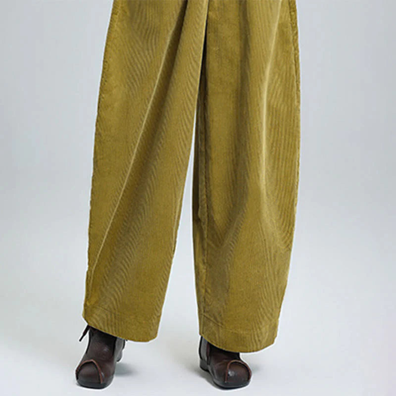 Buddha Stones Women's Fall Plain Ankle-Length Simple Design Corduroy Pants With Pockets