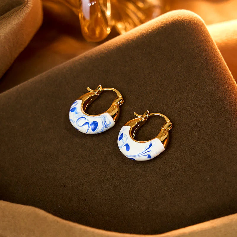 Buddha Stones Copper Plated 18k Gold Enamel Glaze Healing Luck U-shaped Earrings
