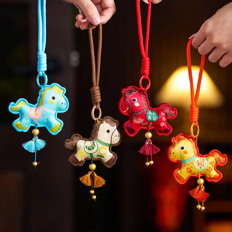Buddha Stones Year Of The Horse Various Color Embroidery Tassel Prosperity Key Chain