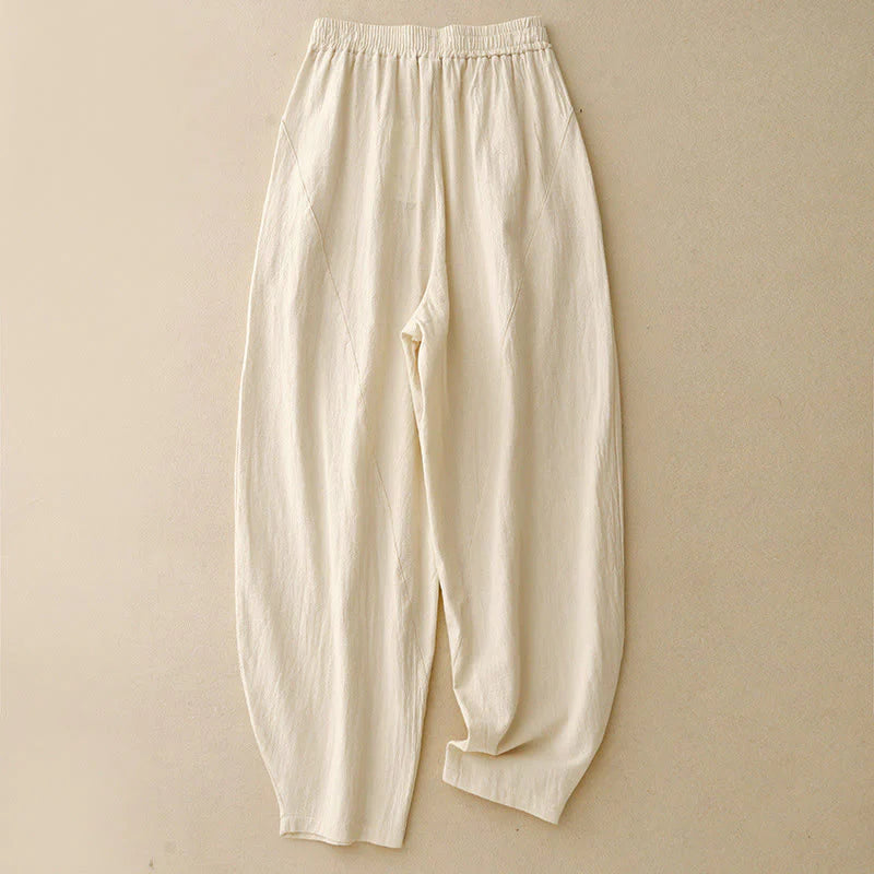 Buddha Stones Fall Solid Color Patchwork Simple Design Women's Wide Leg Pants With Pockets