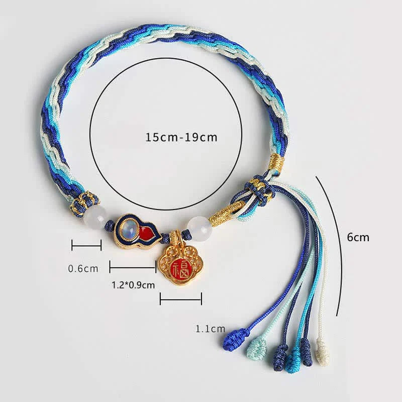 Buddha Stones 925 Sterling Silver Handmade Gourd Blessing String Reincarnation Knot Bracelet