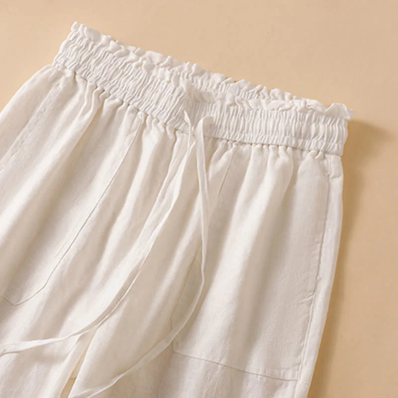Buddha Stones Casual Straight Leg Design Cotton Women's 7-8 Length Wide Leg Pants With Pockets