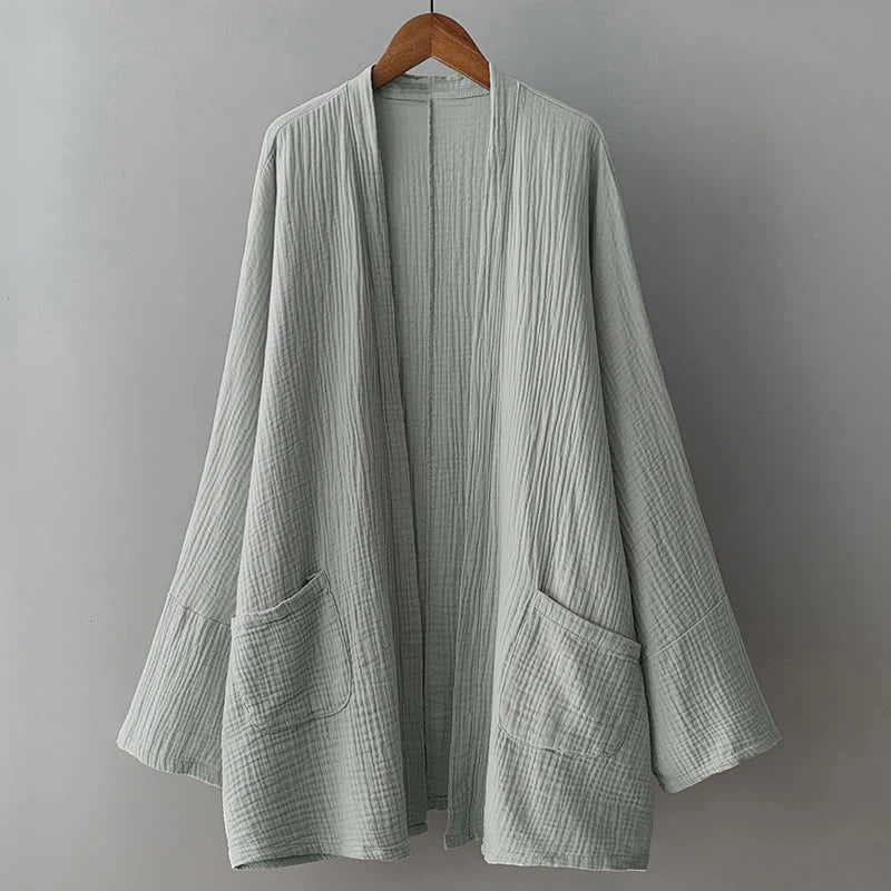 Buddha Stones Plain Long Sleeve Zen Meditation Cotton Linen Jacket With Pockets