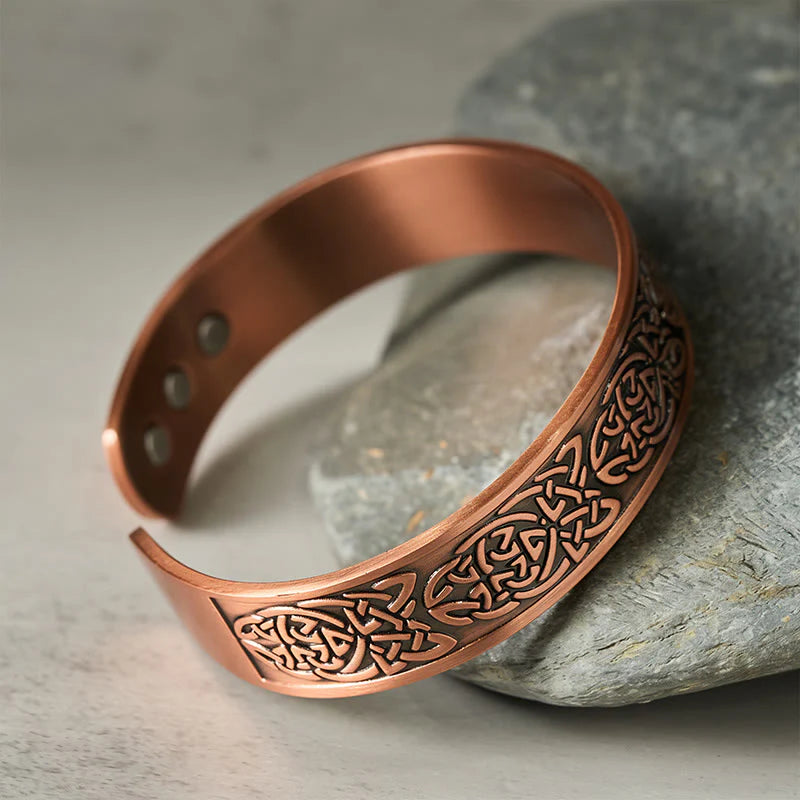 Buddha Stones Copper Abstract Line Pattern Open Luck Cuff Bracelet Bangle Ring