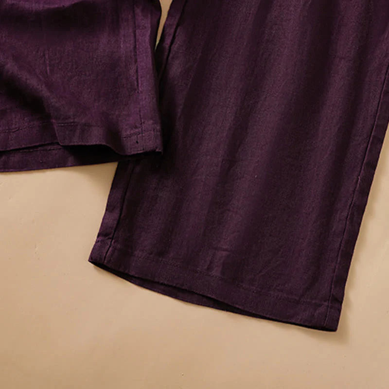 Buddha Stones Casual Straight Leg Design Cotton Women's 7-8 Length Wide Leg Pants With Pockets