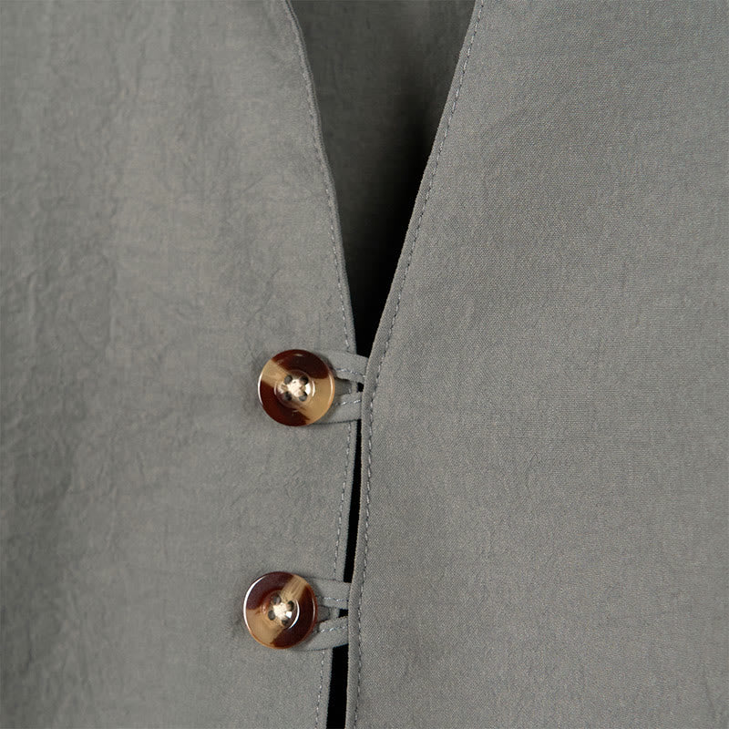 Buddha Stones Solid Color Buttons Fall Long Sleeve Men's Shirt