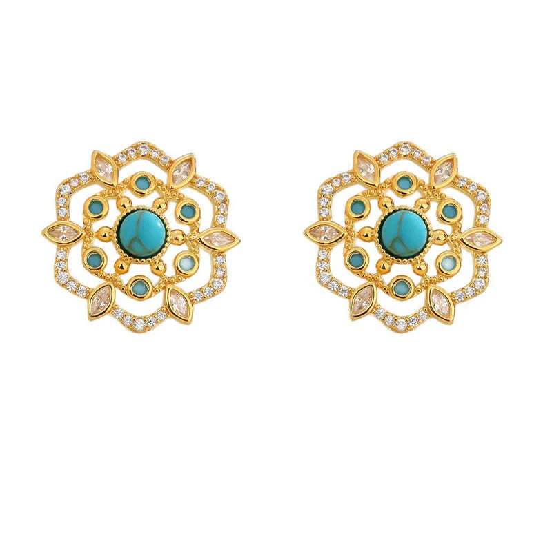 Buddha Stones Octagonal Compass Zircon Copper Balance Stud Earrings