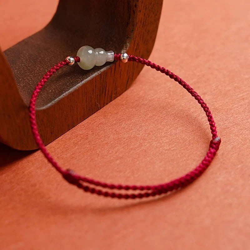 Buddha Stones Gourd Hetian Jade Red String Prosperity Bracelet Anklet