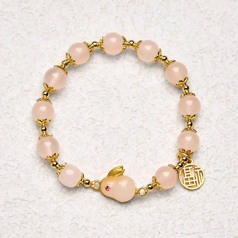 Buddha Stones Red Agate Chalcedony Rabbit Fu Character Confidence Bracelet