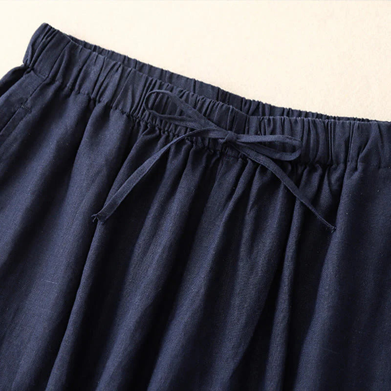 Buddha Stones Summer Elastic Waist Women's Capri Cropped Wide Leg Pants With Pockets