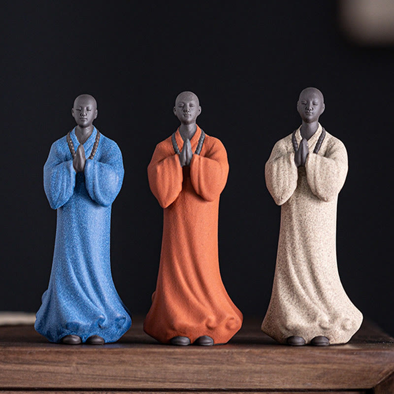 Buddha Stones Meditating Praying Monk Figure Ceramic Compassion Serenity Home Decoration