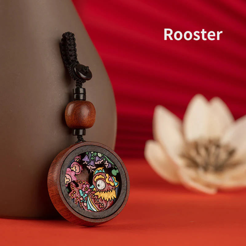 Buddha Stones Year Of The Dragon Hand Painted Chinese Zodiac Rosewood Carved Calm Key Chain (Extra 35% Off | USE CODE: FS35)