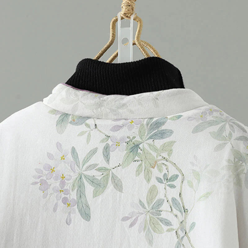 Buddha Stones Women's Printing Flower Pattern Long Sleeve Frog-buttons Cotton Jacket